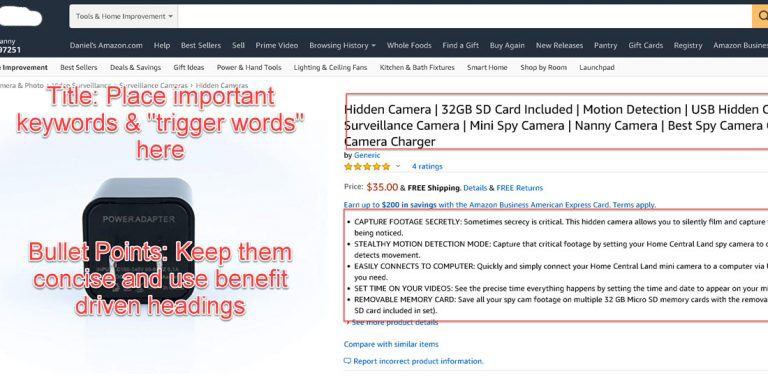 Amazon Title and Bullet Points