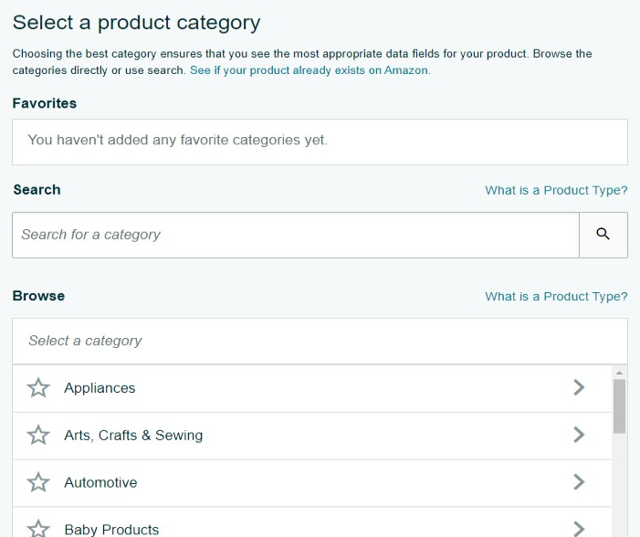 amazon listing select a product category