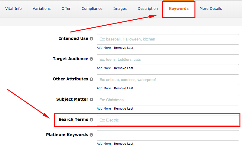 search terms backend keywords